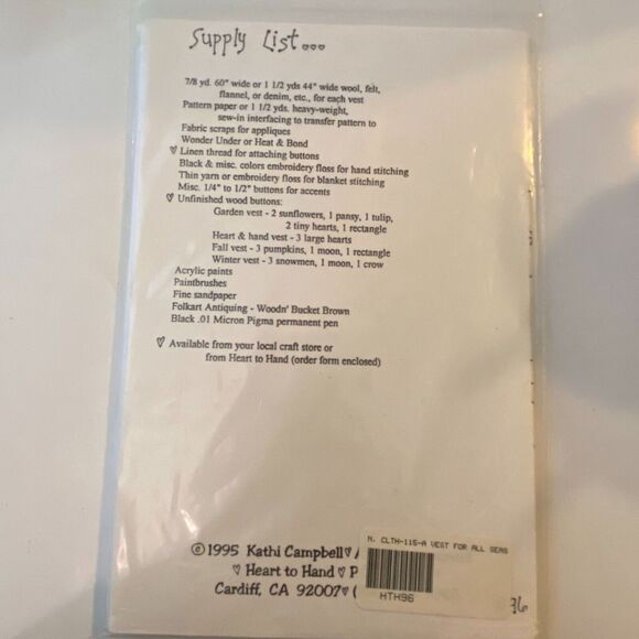 Heart To Hand 96 Pattern A Vest 4 All Seasons 8-18 Wearable Art Folkart Cozy - Picture 4 of 7